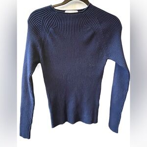 Blue Stretch Sweater with Ribbed Texture